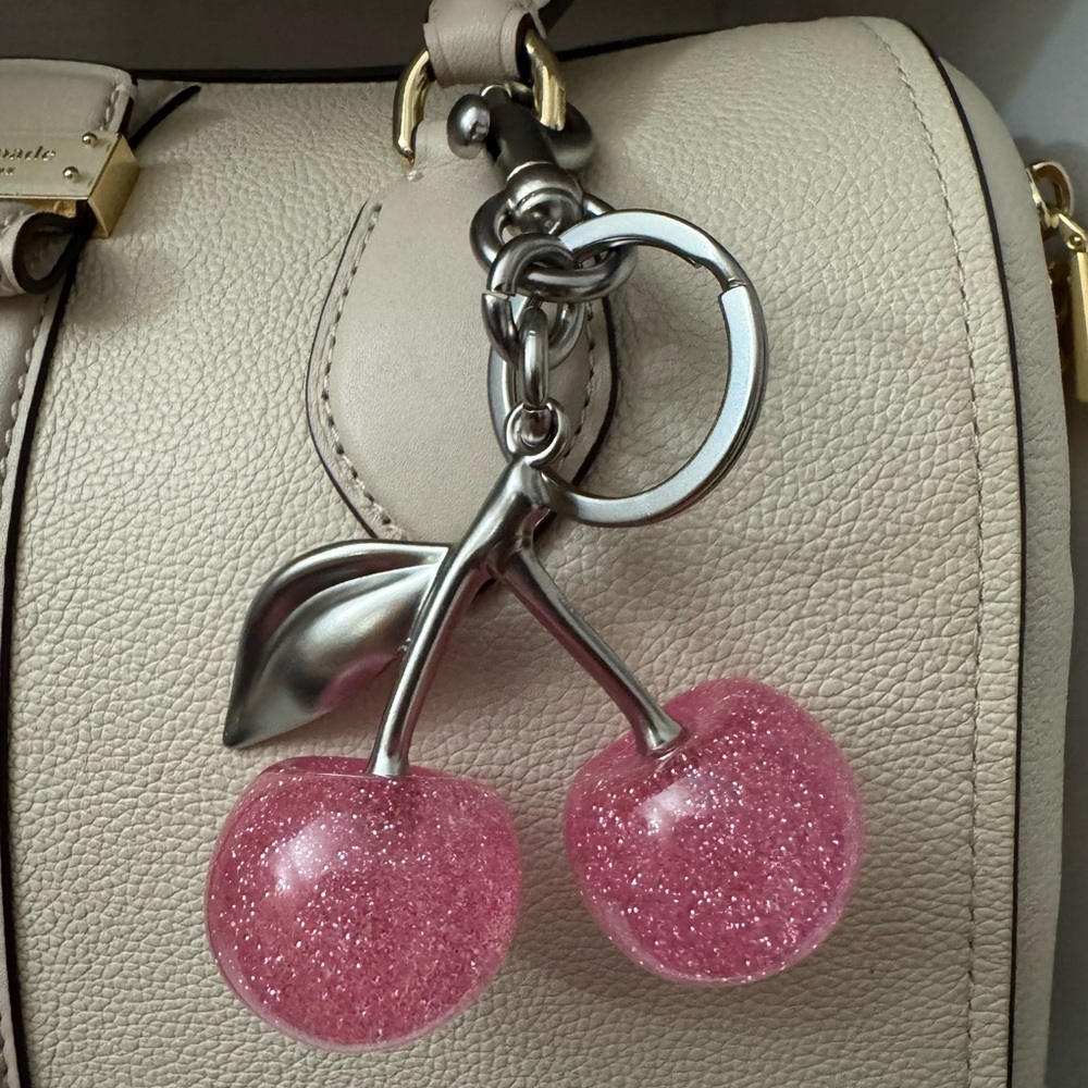 Pink and Silver Cherry Bag Charm